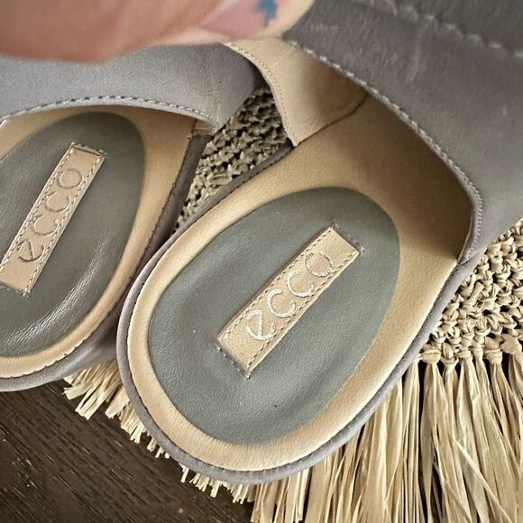 ECCO Gray Leather Peep Toe Block Heel Slingback Ankle Booties sz /41 USA 10-10.5 - Picture 6 of 8